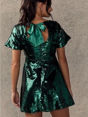 Francesca’s Natasha Sequin Bow Back Tie Mini Dress XS Party Cocktail Holiday